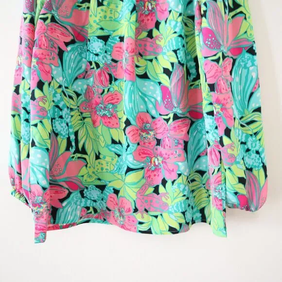 Lilly Pulitzer Size S 100% Silk Elsa Skip On It Top Blouse Frogs Floral - Picture 12 of 13